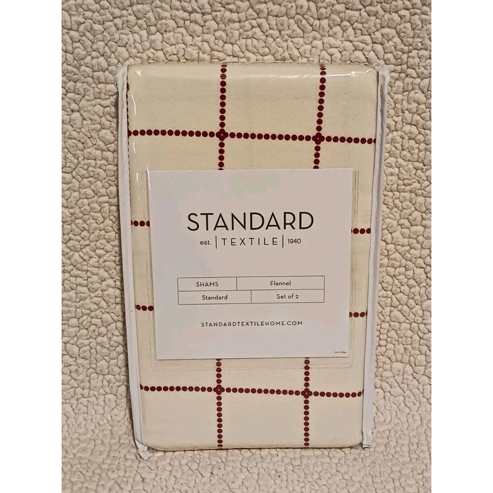 STANDARD Textiles Flannel Duvet Set & Shams in Cream with Red Grid